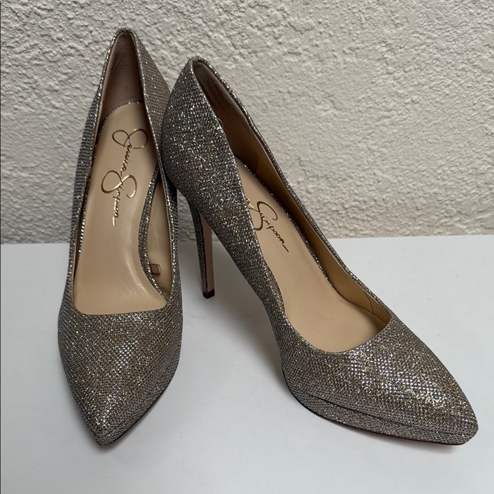 Jessica Simpson - Platform Gold Heels with Glamorous Design